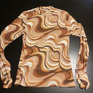 Willow Root Brown Retro Swirl Sparkle Mesh Long Sleeve – Size L Fits Small